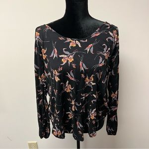 Free People Black Floral Blouse with Open Back